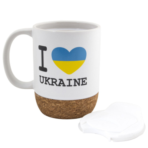 Горнятко I Love Ukraine, біле з кришкою